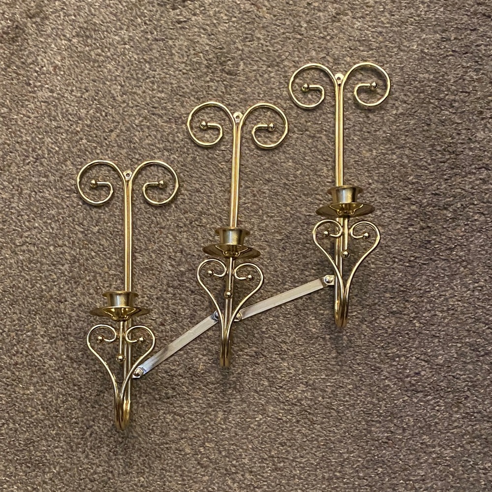 Home interior and Gifts-Triple Wall Sconce-Brass-Candle Holder - Beautiful!!